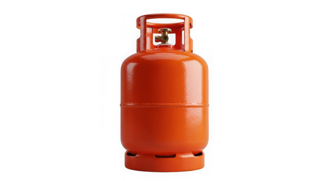 Bright orange liquefied petroleum gas cylinder with valve top