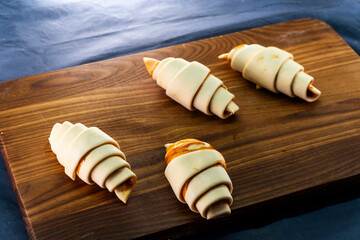 Caramel croissants. Puff pastry pastries. Croissants. Food concept