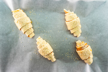 Caramel croissants. Puff pastry pastries. Croissants. Food concept