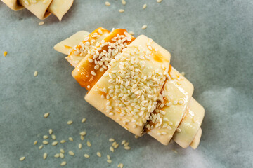 Caramel croissants. Puff pastry pastries. Croissants. Food concept