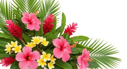 Tropical flower arrangement with pink and red blooms