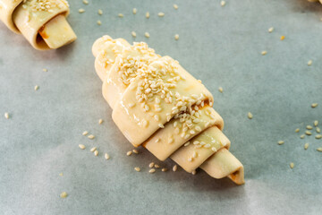 Caramel croissants. Puff pastry pastries. Croissants. Food concept