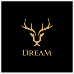 Dream Logo A Golden Deer Head Emblem on Black Background, Symbolizing Dreams and Aspirations