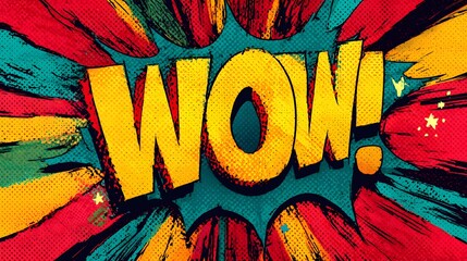 Bold, dynamic typography emphatically exclaiming an expression of amazement explodes across a colorful comic book background.