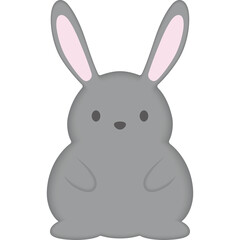Cute Grey Cartoon Rabbit With Pink Inner Ears Standing Upright On A Transparent White Background With A Soft Shadow Effect