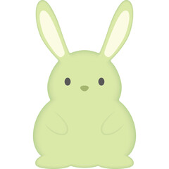 Cute light green cartoon bunny rabbit with big ears and small dark eyes on a clean white background soft pastel colors adorable illustration for easter and spring celebrations