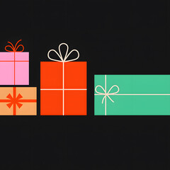 カラフルなギフトボックスのイラスト（黒背景）