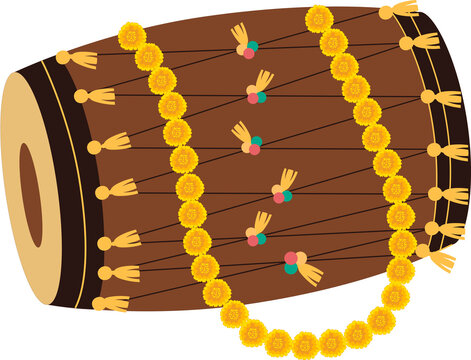 decorative dholak dhol for haldi mehendi sangeet wedding and festival vector illustration
