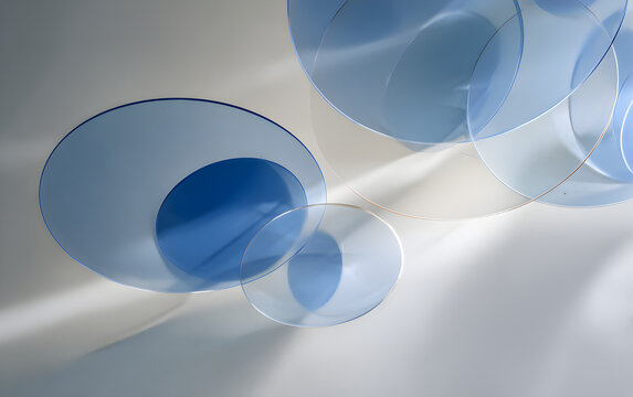 Abstract composition of transparent blue circles and light, perfect for modern design concepts, branding, and creative projects