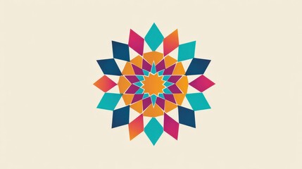 A colorful geometric dome star pattern design on a light background