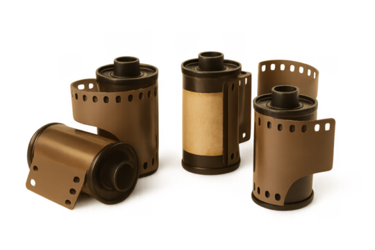 Vintage 35mm film rolls representing analog photography