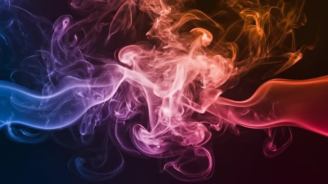 Abstract Colorful Smoke Swirls and Wisps on Dark Background.