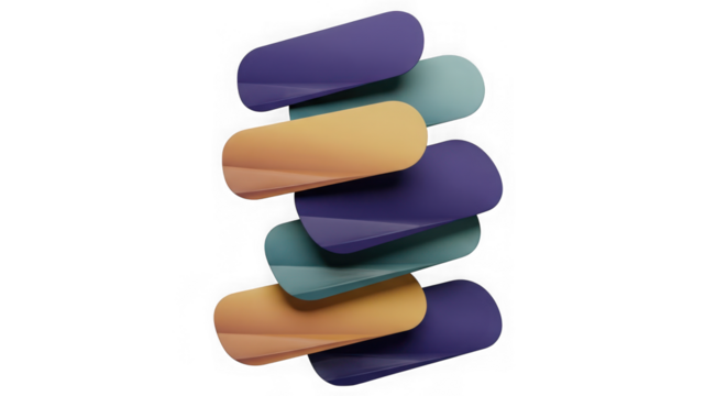 Abstract 3d rendering of dynamic layered rounded vibrant shapes