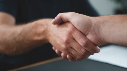 Fototapeta premium Two hands clasp in a timeless handshake, symbolizing unity on Global Collaboration Day, resonating beneath an azure cosmos