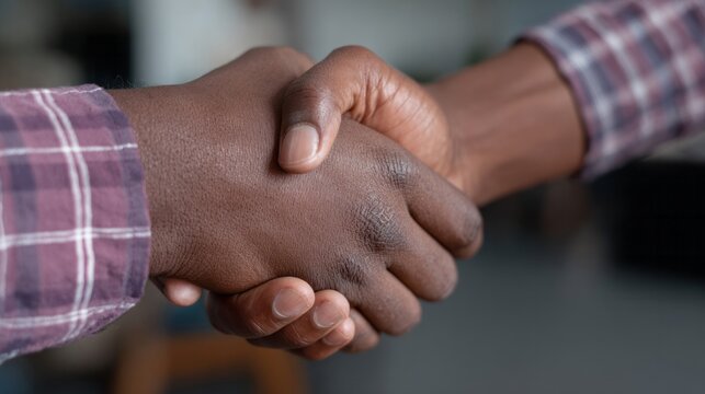 African-American male hands clasping in unity, symbolizing Kwanzaa's communal joy and World Hello Days harmonious connection