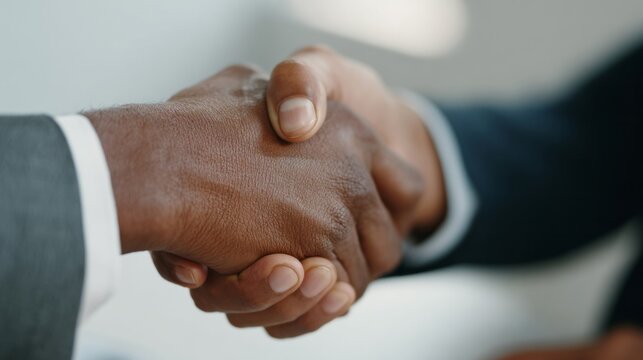 Handshake intertwining diverse possibilities, Black and Caucasian male synergy, embodying unity during Kwanzaa or International Peace Day celebrations