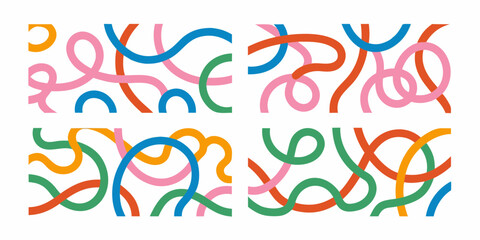 Abstract colorful wavy lines and curves creating a playful and dynamic pattern on a white background