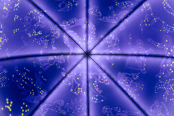 The blue ceiling is divided by straight lines and decorated with various constellations of the starry sky.