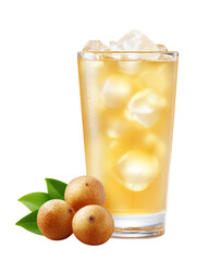 Longan juice isolated PNG die-cut, Thai herbal drink with ice cubes and golden honey color, realistic tropical beverage, natural longan juice for wellness, summer drink design and product branding