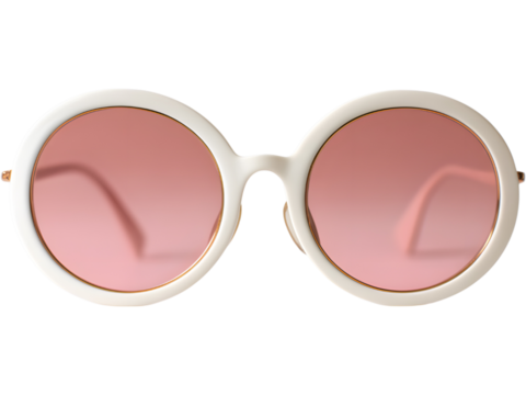 Stylish oversized beige sunglasses isolated on white background, symbolizing fashion and vintage elegance. - Powered by Adobe