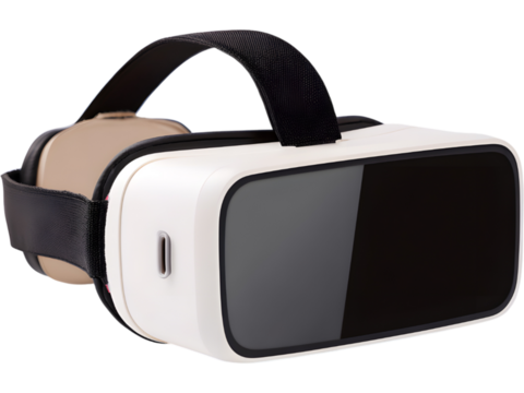 Modern VR headset isolated on white background, symbolizing immersive gaming and digital innovation..