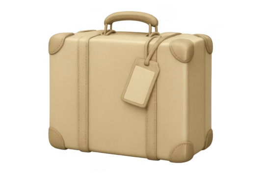 Vintage travel suitcase with blank luggage tag