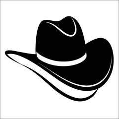 Cowboy Hat Silhouette: A bold, black and white vector illustration of a classic cowboy hat, showcasing its iconic shape and simple design.
