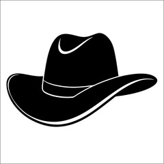 Cowboy Hat Silhouette: A bold, black and white vector illustration of a classic cowboy hat, showcasing its iconic shape and simple design.
