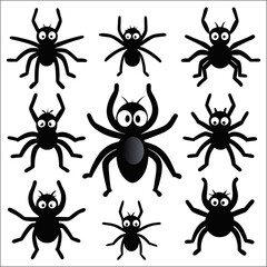“Cute Cartoon Spider Set – Funny Black Spiders Collection for Halloween and Kids Design”