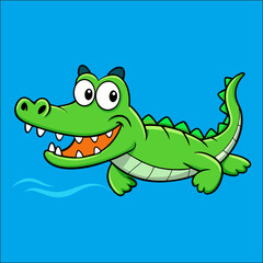 Cute cartoon crocodile swimming in water