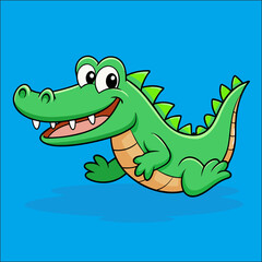Cute cartoon crocodile swimming in water