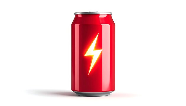 3D realistic energy drink can icon with lightning bolt symbol, representing gamer energy, boost, and refreshment, isolated on white background.