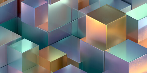 Modern abstract cubes in vibrant metallic colors