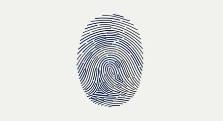 A digital illustration of a detailed dark blue fingerprint pattern on a light grey background, symbolizing identity and security.