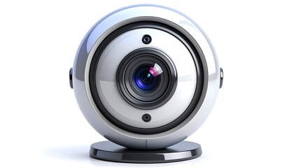 3D realistic webcam icon with detailed lens, representing streaming, content creation, and digital communication, isolated on white background.
