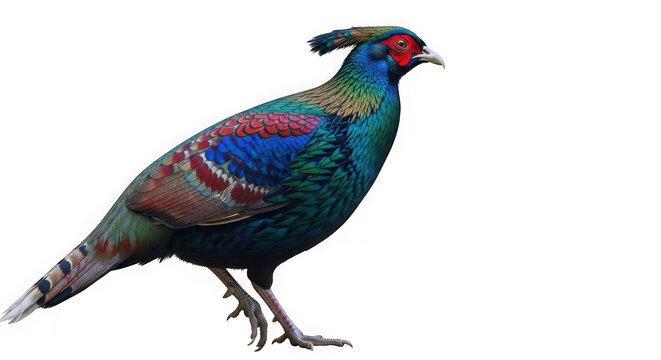 Himalayan monal pheasant with vibrant colorful plumage standing