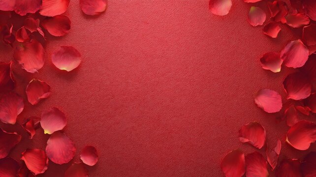 Romantic valentine's day background with heart-shaped frame of red rose petals on a deep red backdrop for love, celebration, and romantic holiday designs - Powered by Adobe