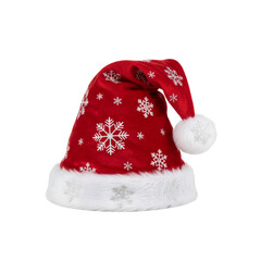 Santa hat with white snowflakes isolated on transparent or white background, png