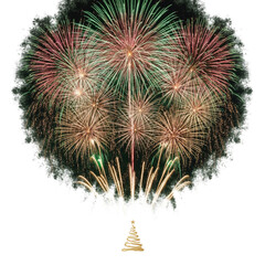 New Year's fireworks isolated on transparent or white background, png
