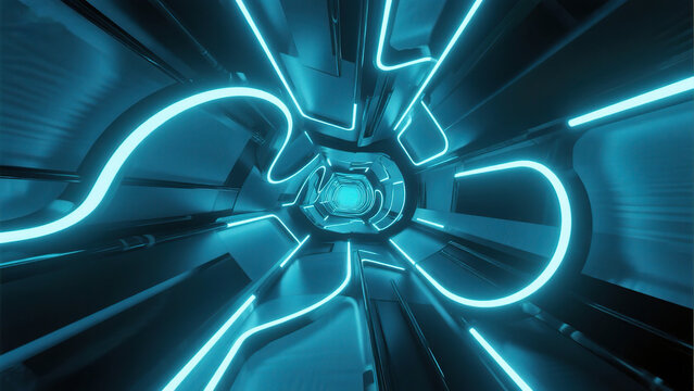 Futuristic neon light tunnel