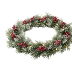 Christmas wreath with garland and berries isolated on transparent or white background, png