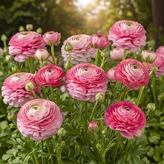 Pink Ranunculus Flowers in Full Bloom - A Garden of Delicate Beauty.