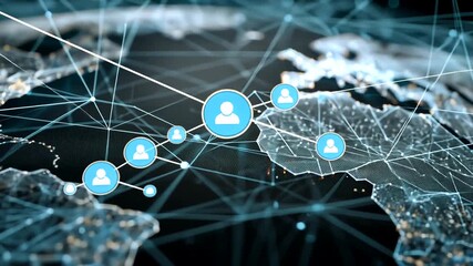 Abstract globe with glowing lines and connected user profile icons - Powered by Adobe