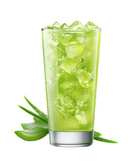 Aloe vera green iced drink PNG die-cut, healthy Aloe vera juice beverage isolated on transparent background, fresh Aloe vera juice glass for summer drink design, product mockup and organic drink