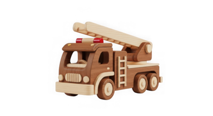 Wooden toy fire truck model with extendable ladder for children