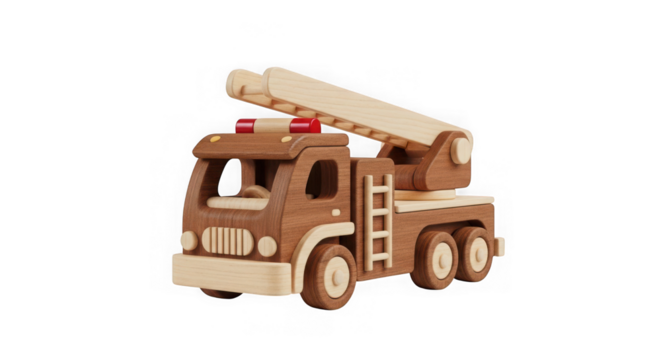 Wooden toy fire truck model with extendable ladder for children