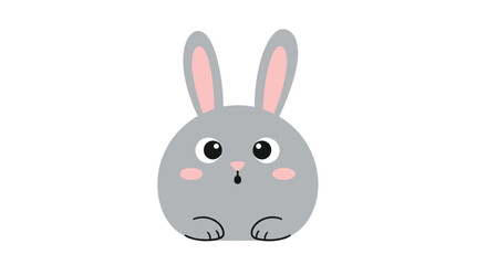 Charming round gray bunny with soft pink ears and rosy cheeks gazes with a charmingly surprised expression, perfect for children's designs and sweet cards.