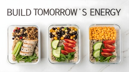 Prepared meal prep containers with healthy food arranged neatly