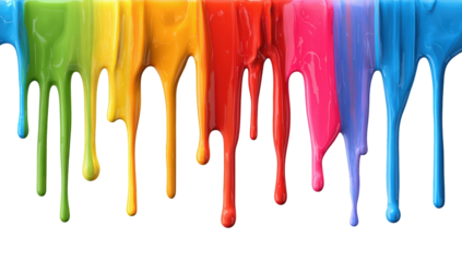 Flowing rainbow paint drips on black background