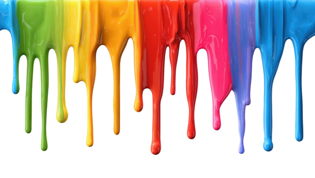Flowing rainbow paint drips on black background - Powered by Adobe
